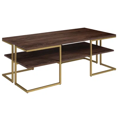 Homezia 45" Gold Steel Coffee Table With Shelf