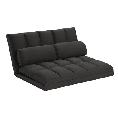 Homezia 45" Gray Futon Convertible Sleeper Loveseat And Toss Pillows In Black