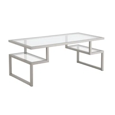 Homezia 45" Silver Glass And Steel Coffee Table With Two Shelves