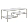 Homezia 45" Silver Glass And Steel Coffee Table With Two Shelves