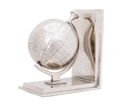 Homezia 4.5" X 6.75" X 7.75" Alum Globe Bookend Set Of Two
