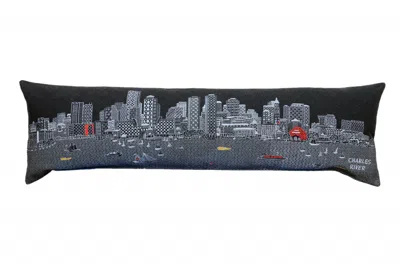 Homezia 46" Black Boston Nighttime Skyline Lumbar Decorative Pillow