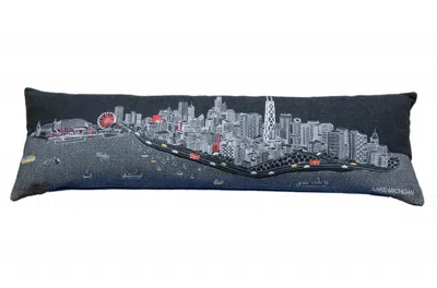 Homezia 46" Black Chicago Nighttime Skyline Lumbar Decorative Pillow