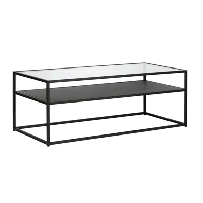 Homezia 46" Black Glass And Steel Coffee Table With Shelf