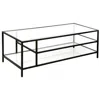 Homezia 46" Black Glass And Steel Coffee Table With Two Shelves