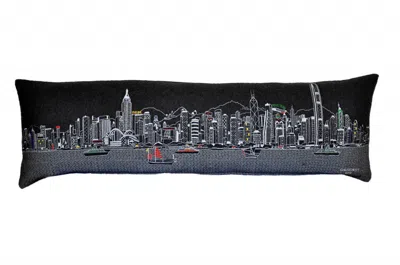 Homezia 46" Black Hong Kong Nighttime Skyline Lumbar Decorative Pillow