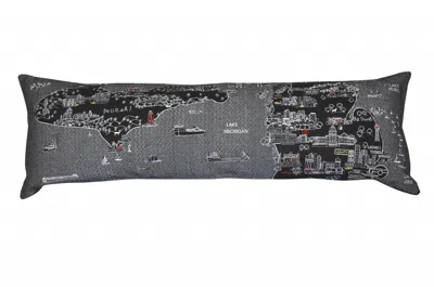 Homezia 46" Black Michigan Nighttime Skyline Lumbar Decorative Pillow
