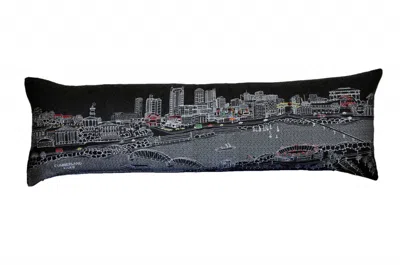 Homezia 46" Black Nashville Nighttime Skyline Lumbar Decorative Pillow