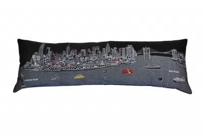 Homezia 46" Black Nyc Nighttime Skyline Lumbar Decorative Pillow
