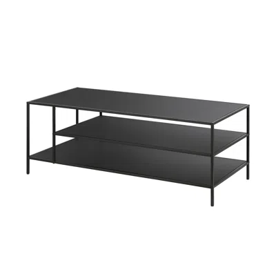 Homezia 46" Black Steel Coffee Table With Two Shelves