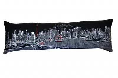 Homezia 46" Black Tokyo Nighttime Skyline Lumbar Decorative Pillow