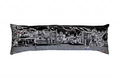 Homezia 46" Black Vail Nighttime Skyline Lumbar Decorative Pillow