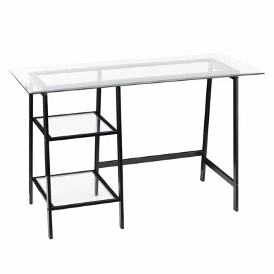 Homezia 46" Clear And Black Glass Writing Desk In Blue