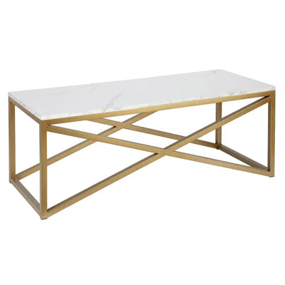 Homezia 46" Gold Faux Marble And Steel Coffee Table