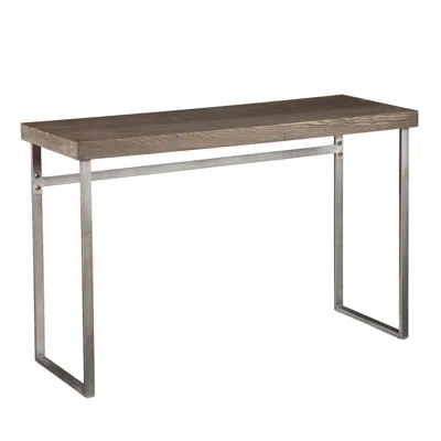 Homezia 46" Gray Brown And Silver Distressed Sled Console Table