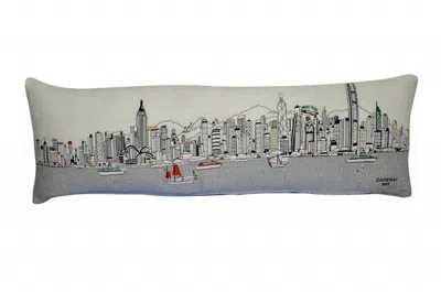 Homezia 46" White Hong Kong Daylight Skyline Lumbar Decorative Pillow
