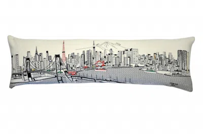 Homezia 46" White Tokyo Daylight Skyline Lumbar Decorative Pillow