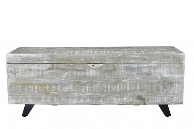 Homezia 46" Whitewash Gray And Black Solid Wood Entryway Bench With Flip Top