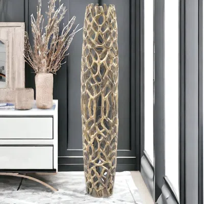 Homezia 47" Aluminum Gold Twigs Cylinder Floor Vase