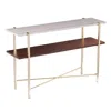 Homezia 47" Beige And Gold Faux Marble Frame Console Table With Storage