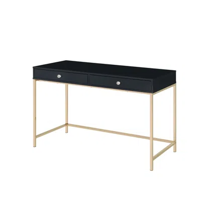 Homezia 47" Black And Gold Writing Desk With Two Drawers