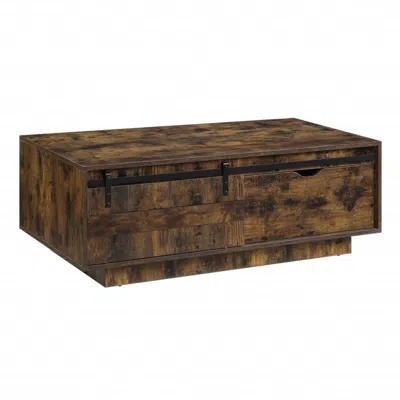 Homezia 47" Brown And Black Melamine Veneer Coffee Table With Drawer And Shelf
