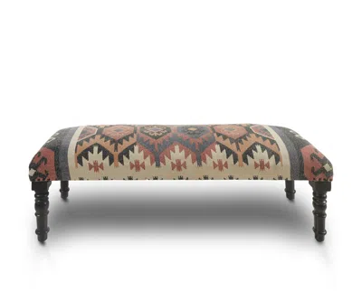 Homezia 47" Brown Red And Natural Black Leg Southwest Upholstered Bench