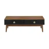 Homezia 47" Brown Solid Wood Coffee Table With Two Drawers