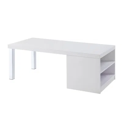 Homezia 47" Chrome And White Rectangular Coffee Table With Shelf