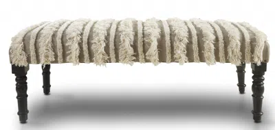 Homezia 47" Cream Textural Boho Stripe Black Leg Upholstered Bench