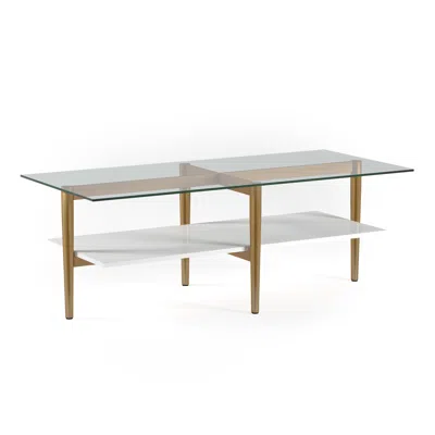 Homezia 47" Gold Glass And Steel Coffee Table With Shelf