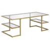Homezia 47" Gold Glass And Steel Coffee Table With Two Shelves
