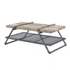 Homezia 47" Sandy Gray And Oak Paper Veneer And Metal Rectangular Coffee Table With Shelf