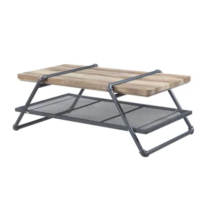 Homezia 47" Sandy Gray And Oak Paper Veneer And Metal Rectangular Coffee Table With Shelf In Brown