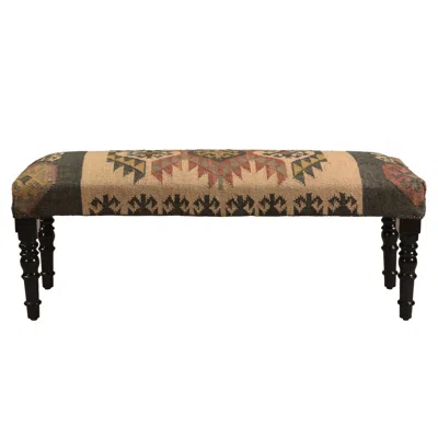 Homezia 47" Shades Of Brown Black Leg Southwest Upholstered Bench