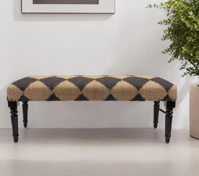 Homezia 47" Tan And Black Black Leg Checkered Upholstered Bench In Multi