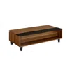Homezia 47" Walnut And Black Rectangular Lift Top Coffee Table With Shelf