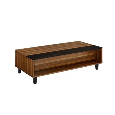 Homezia 47" Walnut And Black Rectangular Lift Top Coffee Table With Shelf