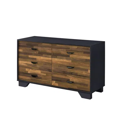 Homezia 47" Walnut Black And Finish Manufactured Wood Six Drawer Double Dresser In Blue