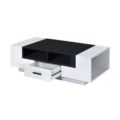 Homezia 47" White And Black Rectangular Coffee Table With Drawer And Three Shelves
