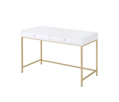 Homezia 47" White And Gold Computer Desk With Two Drawers