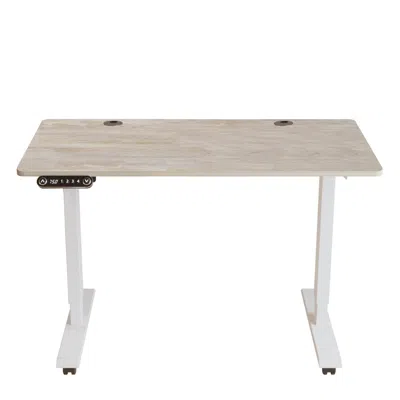 Homezia 48" Adjustable Light Khaki And White Computer Desk In Neutral