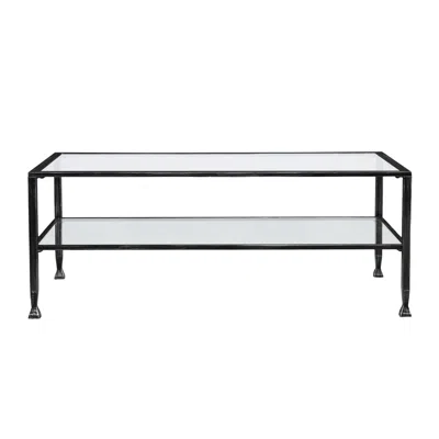 Homezia 48" Black Glass And Metal Rectangular Coffee Table