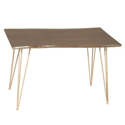 Homezia 48" Brown And Gold Solid Wood And Iron Dining Table