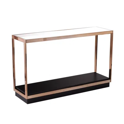 Homezia 48" Clear And Champagne Glass Floor Shelf Console Table With Storage