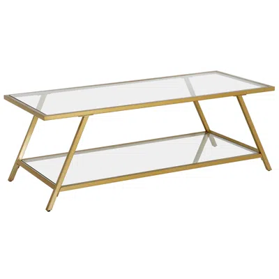 Homezia 48" Gold Glass And Steel Coffee Table With Shelf