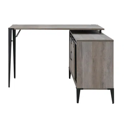Homezia 48" Gray And Black L Shape Writing Desk