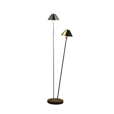 Homezia 48" Nickel Two Lights Led Novelty Floor Lamp With Black And Silver Empire Shade In Metallic