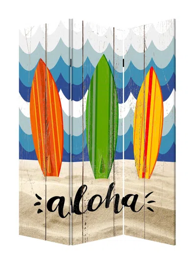 Homezia 48 X 1 X 72 Multicolor Canvas Beach Treasures - 3 Panel Screen