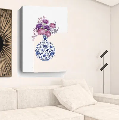 Homezia 48" X 32" Blue And White Happiness Floral Vase Canvas Wall Art